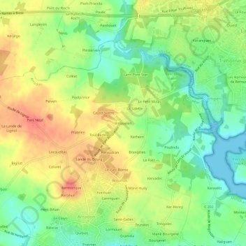 Mapa topográfico Botquelen, altitud, relieve