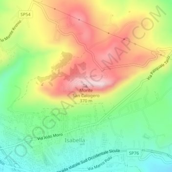 Mapa topográfico Monte San Calogero, altitud, relieve