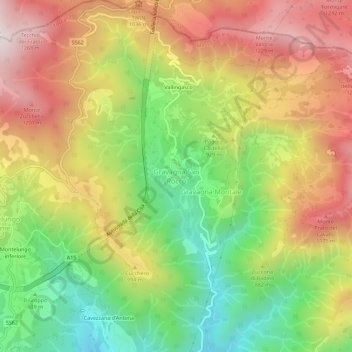 Mapa topográfico Gravagna San Rocco, altitud, relieve