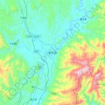 Mapa topográfico Xinning, altitud, relieve
