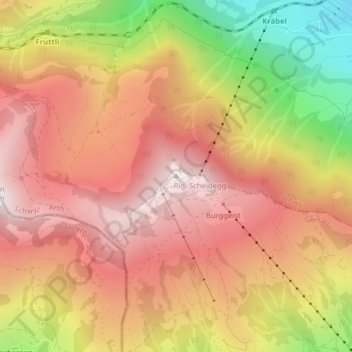 Mapa topográfico Rigi Scheidegg, altitud, relieve