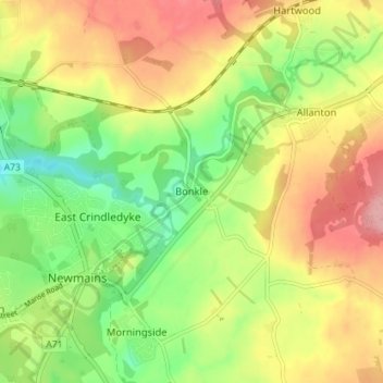 Mapa topográfico Bonkle, altitud, relieve