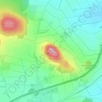 Mapa topográfico Odenberg, altitud, relieve