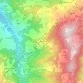 Mapa topográfico Gabbiano, altitud, relieve