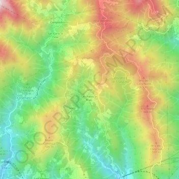 Mapa topográfico Tuvio, altitud, relieve