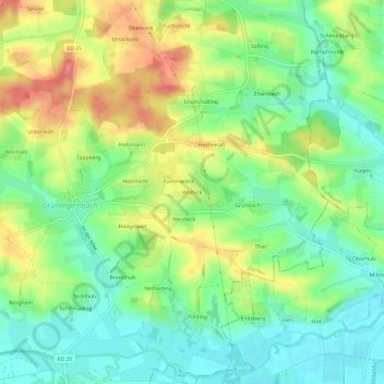 Mapa topográfico Wolfeck, altitud, relieve