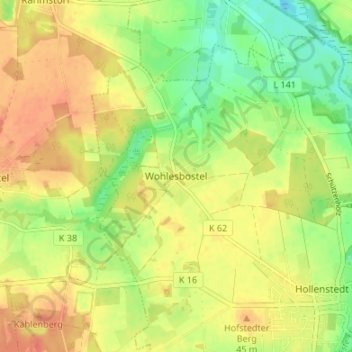 Mapa topográfico Wohlesbostel, altitud, relieve