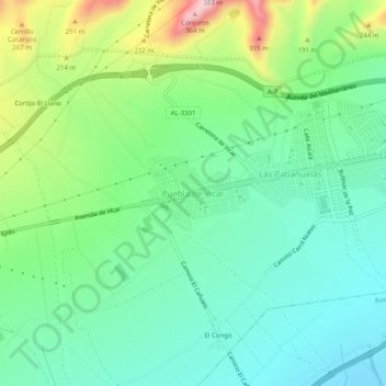 Mapa topográfico Puebla de Vícar, altitud, relieve