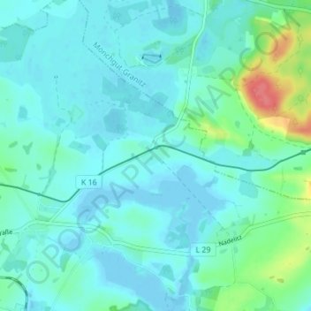 Mapa topográfico Posewald, altitud, relieve