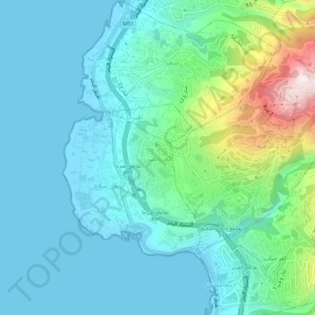 Mapa topográfico Kfar Yassine, altitud, relieve