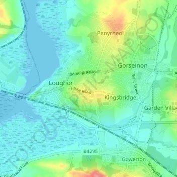 Mapa topográfico Upper Loughor, altitud, relieve