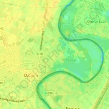 Mapa topográfico Aldeneik, altitud, relieve