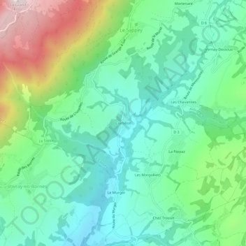 Mapa topográfico Cornillon, altitud, relieve