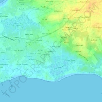 Mapa topográfico Kergadien, altitud, relieve