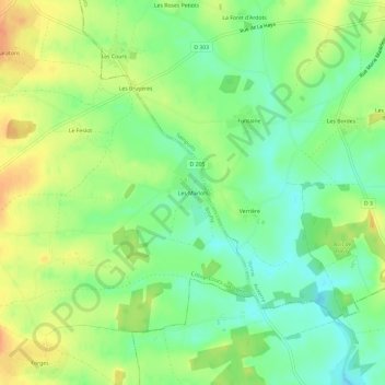 Mapa topográfico Les Marlots, altitud, relieve