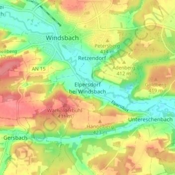 Mapa topográfico Elpersdorf bei Windsbach, altitud, relieve