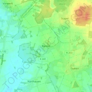 Mapa topográfico Benkel, altitud, relieve