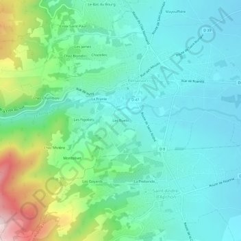 Mapa topográfico Les Ruets, altitud, relieve