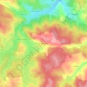 Mapa topográfico Chaudeyraguet, altitud, relieve