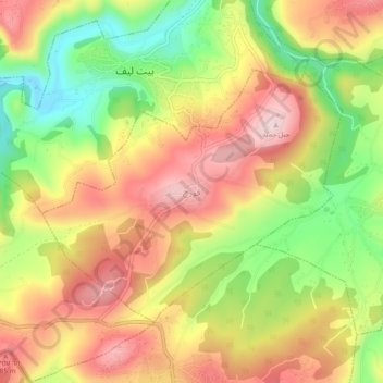 Mapa topográfico Qawzah, altitud, relieve