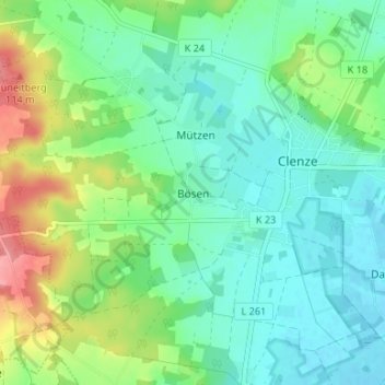 Mapa topográfico Bösen, altitud, relieve