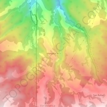 Mapa topográfico Montaña Azul, altitud, relieve