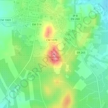 Mapa topográfico Guadalupe, altitud, relieve
