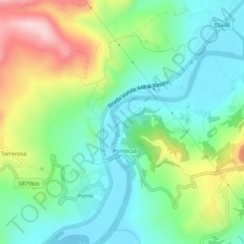 Mapa topográfico Tevere morto, altitud, relieve