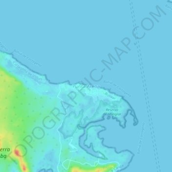 Mapa topográfico Punta Arena, altitud, relieve