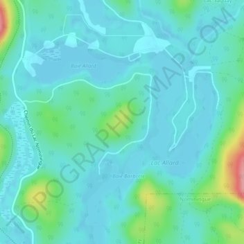 Mapa topográfico Lacs Allard, altitud, relieve