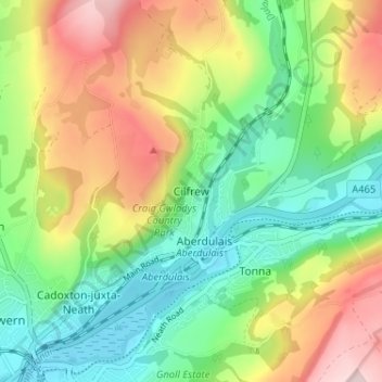 Mapa topográfico Cilfrew, altitud, relieve