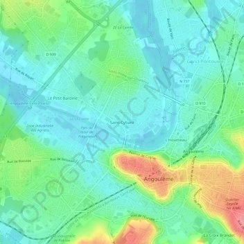 Mapa topográfico Saint-Cybard, altitud, relieve