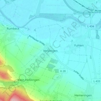 Mapa topográfico Heßlingen, altitud, relieve