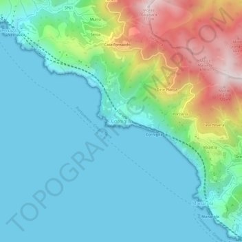 Mapa topográfico Corniglia, altitud, relieve