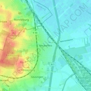 Mapa topográfico Meckelfeld, altitud, relieve