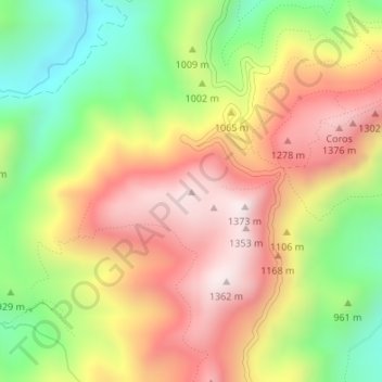 Mapa topográfico Cerro de las Lomas, altitud, relieve