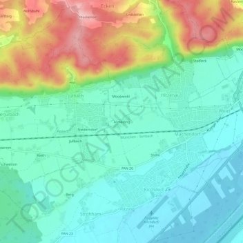 Mapa topográfico Armeding, altitud, relieve