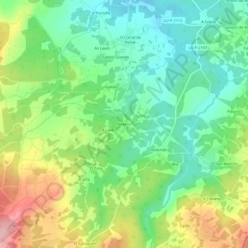 Mapa topográfico Anxeriz, altitud, relieve