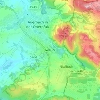 Mapa topográfico Welluck, altitud, relieve