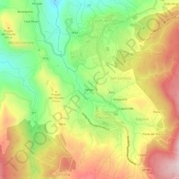 Mapa topográfico Fornaci, altitud, relieve