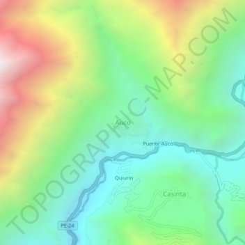 Mapa topográfico Auco, altitud, relieve