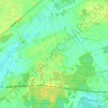 Mapa topográfico Lodbergen, altitud, relieve