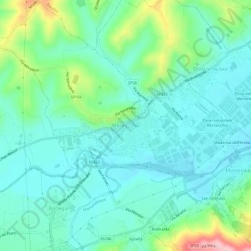 Mapa topográfico Montecchio, altitud, relieve
