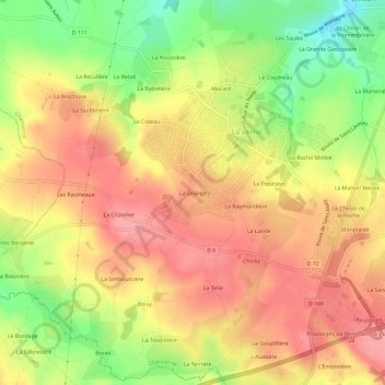 Mapa topográfico La Grange, altitud, relieve