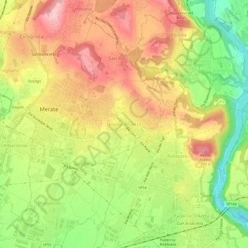 Mapa topográfico Novate Brianza, altitud, relieve