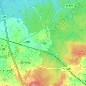 Mapa topográfico Hög, altitud, relieve