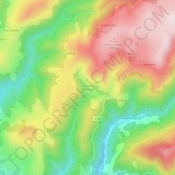 Mapa topográfico Saint-Martin de Monon, altitud, relieve