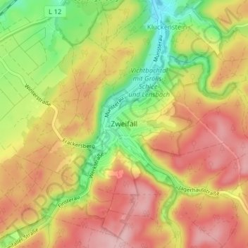 Mapa topográfico Zweifall, altitud, relieve