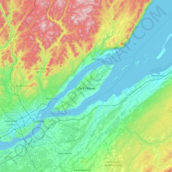 Mapa topográfico Île D'Orléans, altitud, relieve