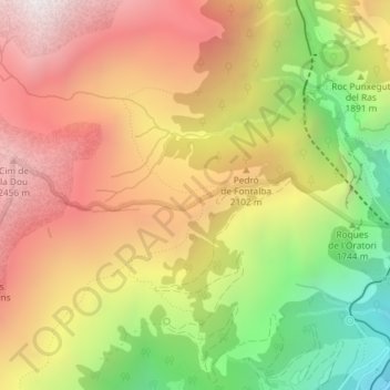 Mapa topográfico Fontalba ,Queralbs, altitud, relieve